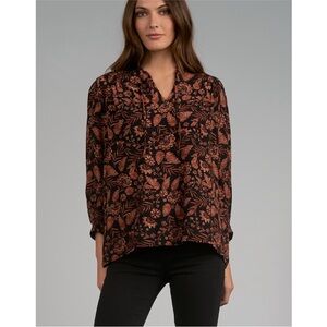 Elan Black and Brown Floral Top sz M